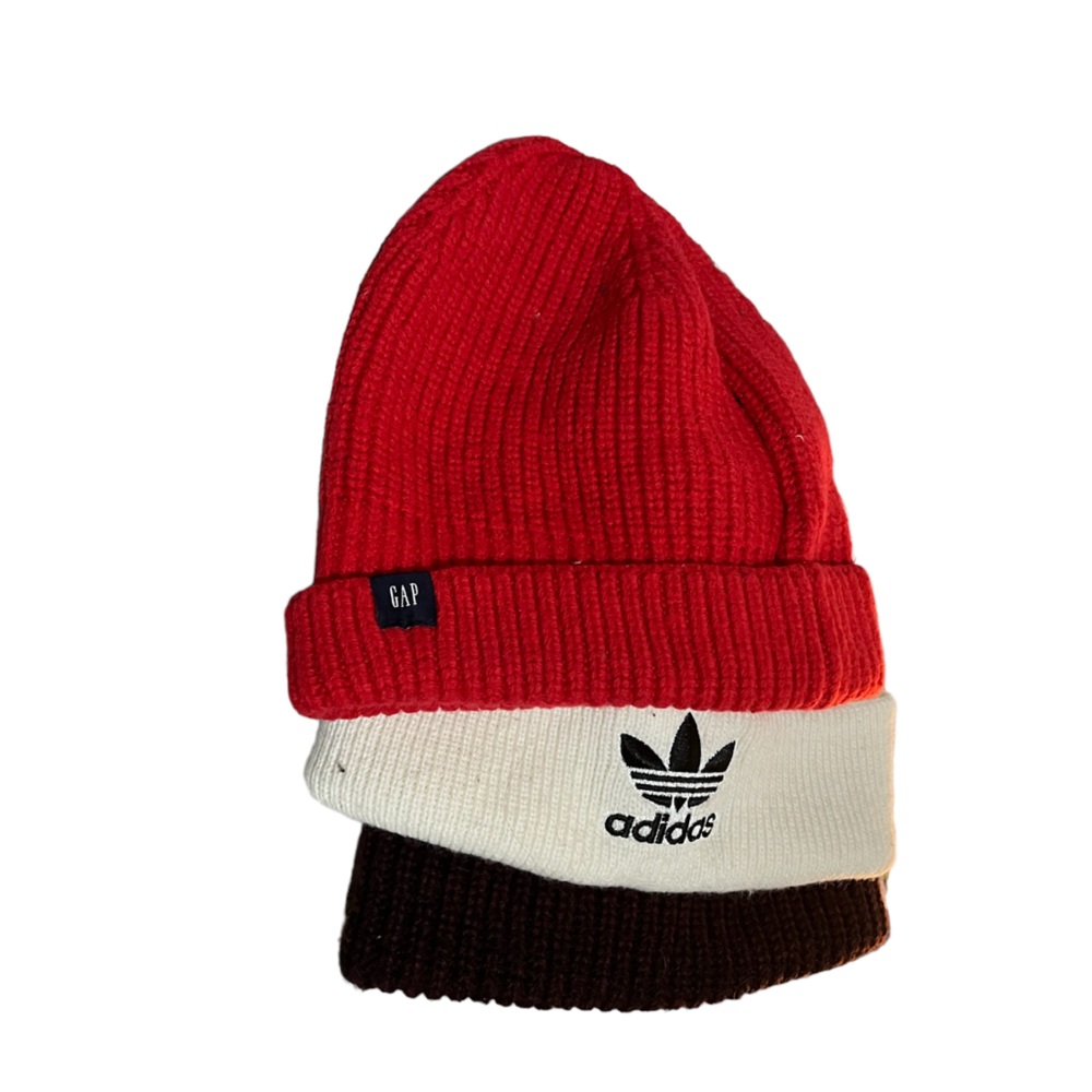Gap beanie, adidas beanie and Dockers beanie